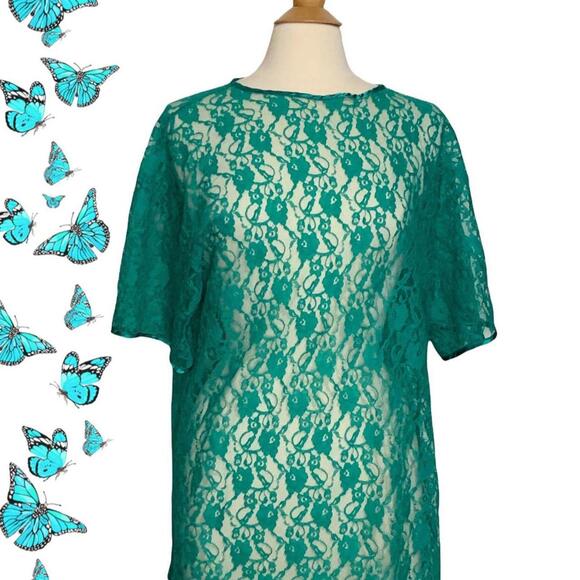 💚 Victoria’s Secret Gold Label Lace Tee – Sheer Green Lingerie Top (Vintage) - Picture 1 of 3